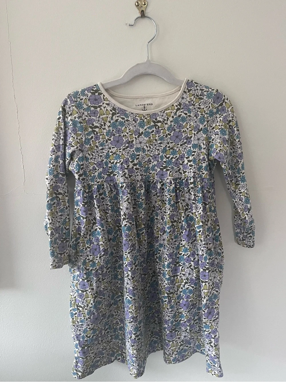 Lands’ End | Floral Blue Long-Sleeve Dress | Size 5